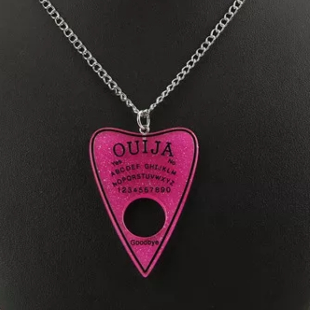 Ouija Planchette Pink Glitter Resin Pendant Necklace Spirit Board Gothic